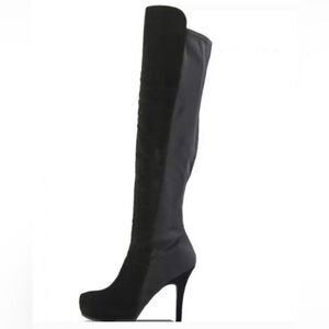 Dollhouse black faux suede heels platform over the knee boots 9
